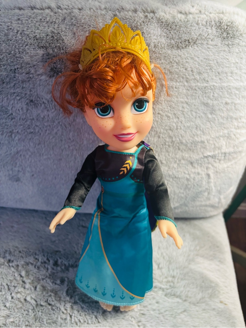 Anna-Inspired Teal Princess Doll with Yellow Crown for Kids